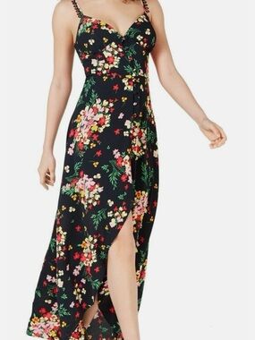 B Darlin Black Floral Maxi Dress with Pink & Red Blooms